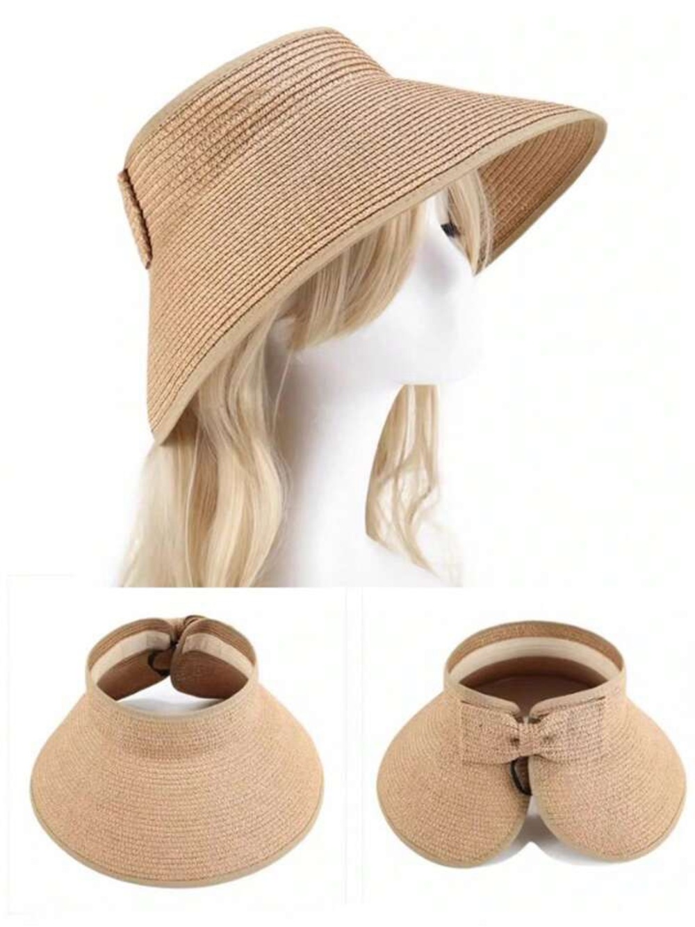 Wide Brim Sun Visor Hat - Tan - Picture 4 of 5